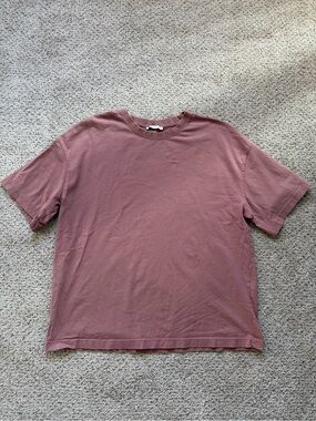 Zara Cotton Distressed Tee Dusty Pink Mauve Large